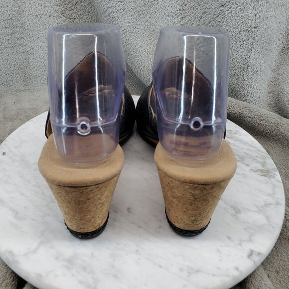 Clarks Shoes Womens Size 9 Black Leather Helio Corridor Wedge Sandals - Picture 7 of 10